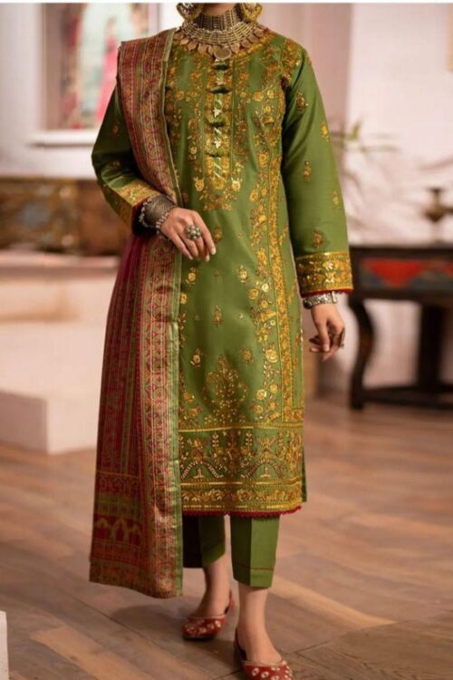 3-Piece Dyed Embroidered Cotton Suit