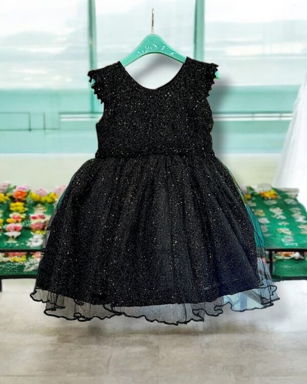 Konain Couture Net Pret Frock for Girls - Black Net