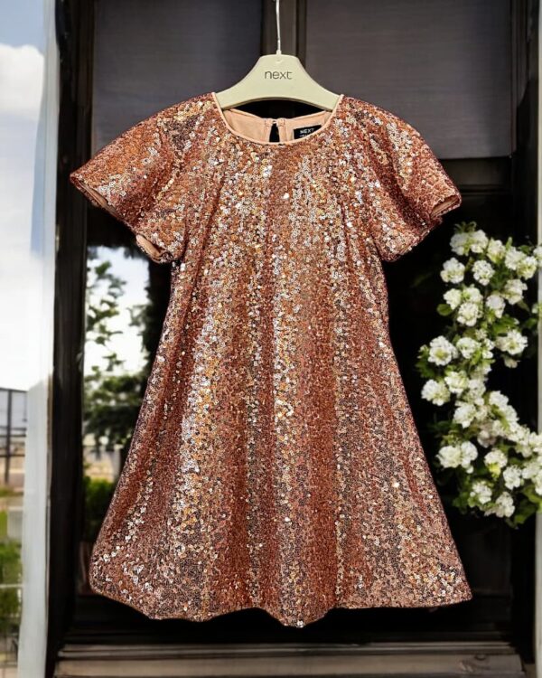 Occasion Wear Dress with Sequins for Girls - gold